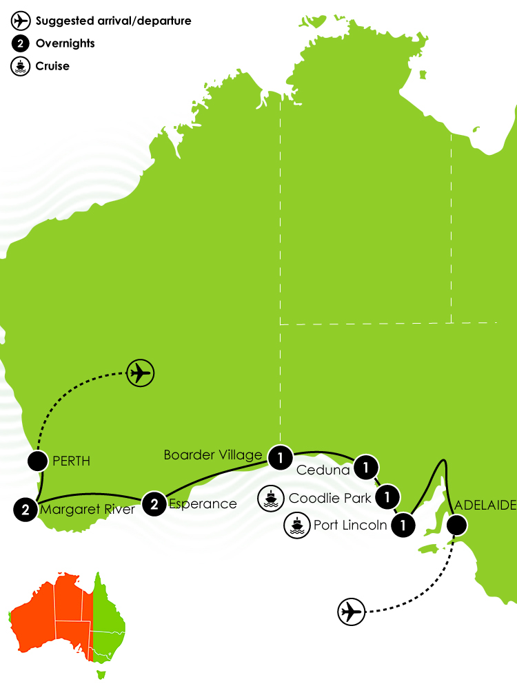Adelaide To Perth — The Great Australian Wilderness Journey Large Map