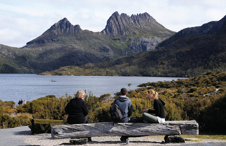 Sitting by Dove Lake at Cradle Mountain - photo by Chris Crerar Tourism Tasmania
