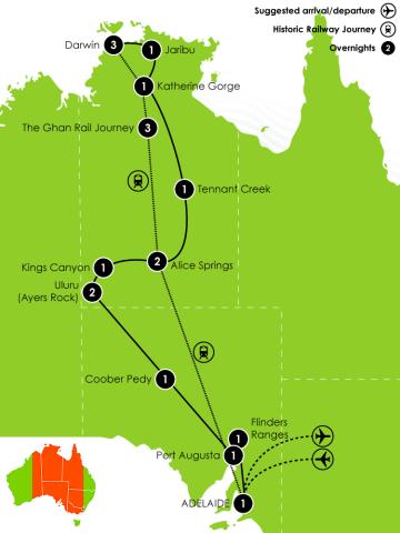 Outback Tracks: Outback Adventure & Ghan Rail Journey Large Map