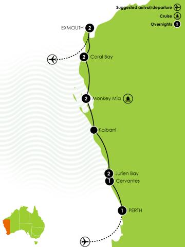 11 Day Perth to Exmouth Coastal Drive Large Map