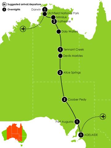 12 Day Explorers Way – Adelaide to Darwin Large Map