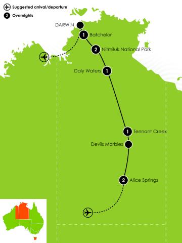 8 Day Alice Springs to Darwin Large Map
