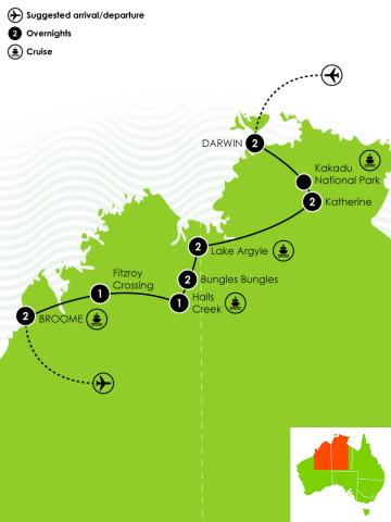 Darwin to Broome Self Drive Itinerary Big Map