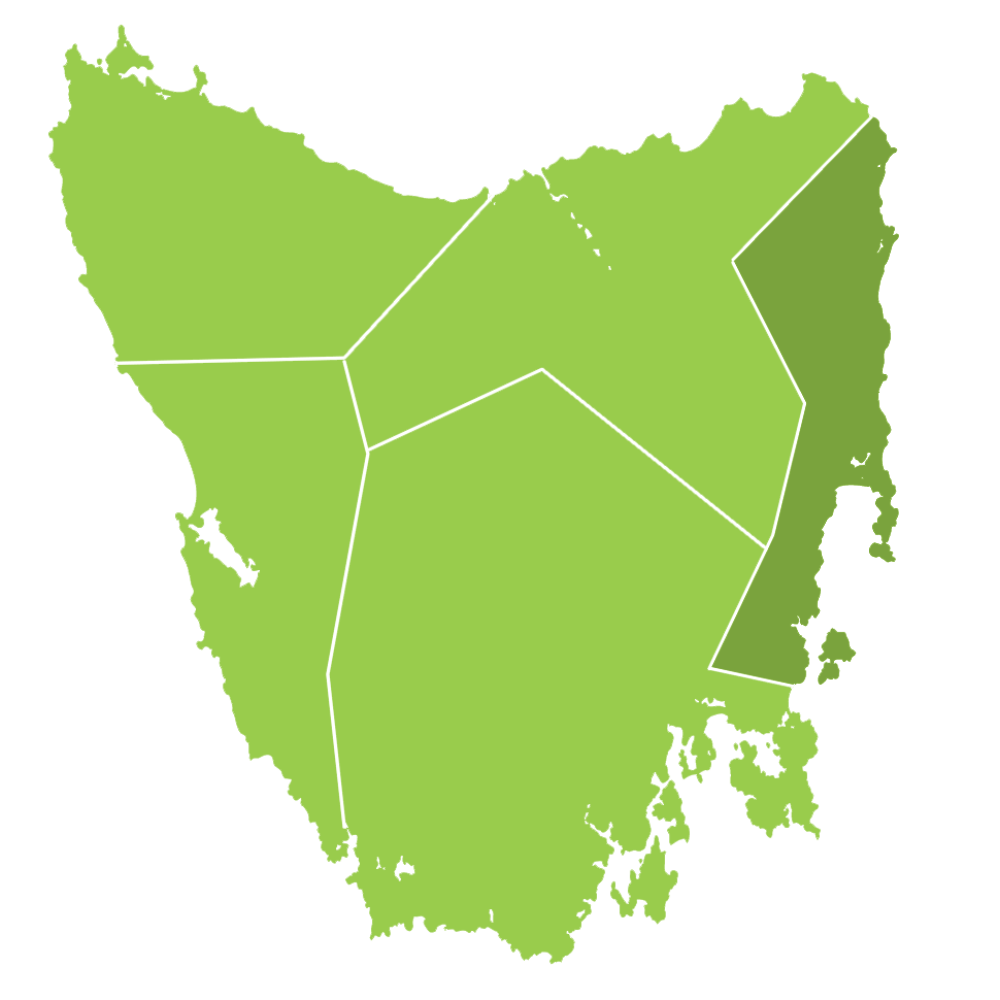 East coast region of Tasmania map