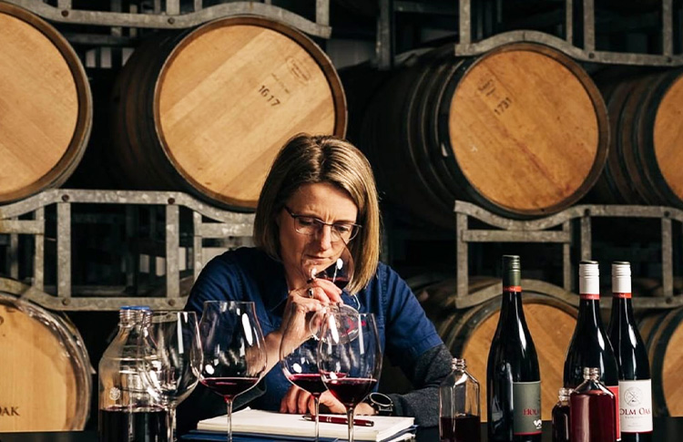 winemaker Bec Duffy sampling wines
