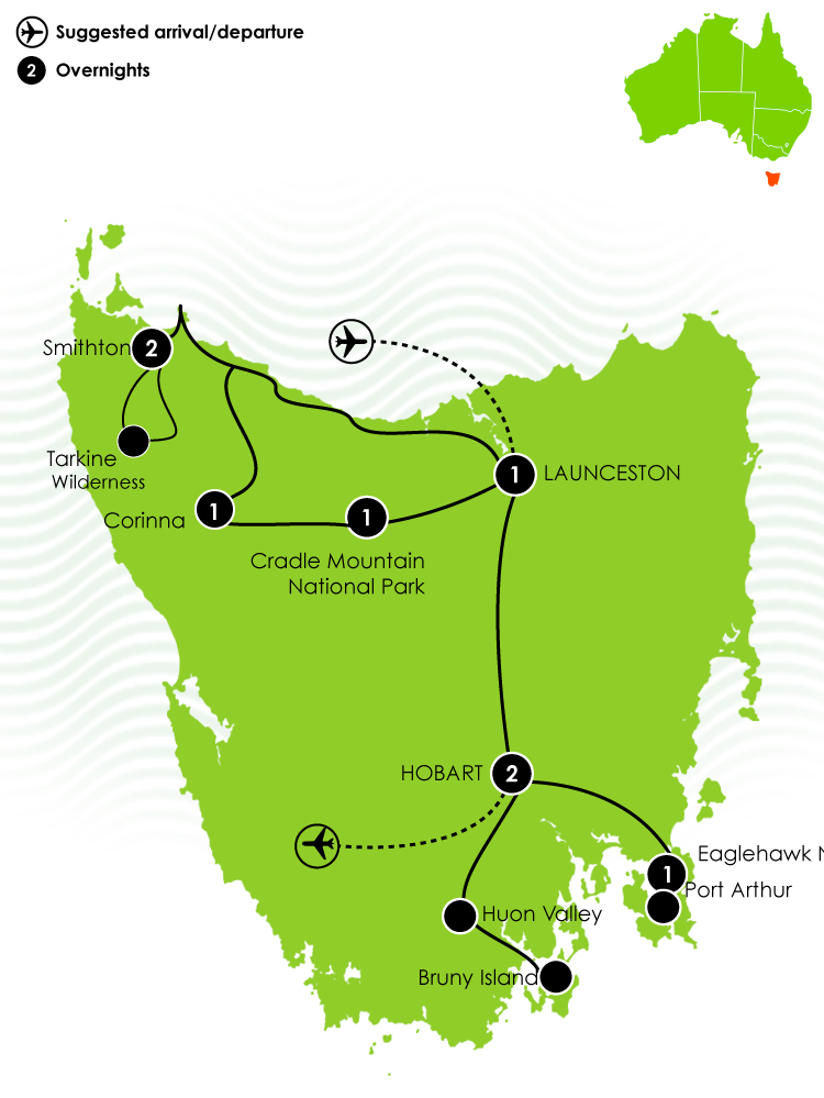 Tour Map: 9 Day Best of Tasmania