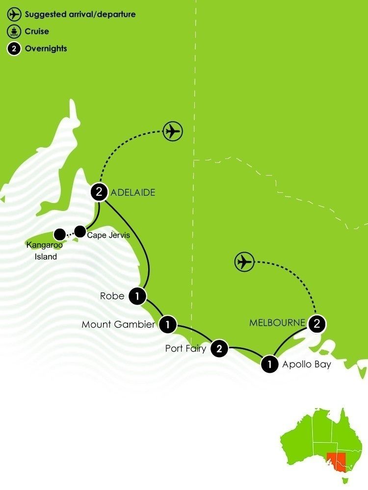 Melbourne to Adelaide Road Trip Tour Map