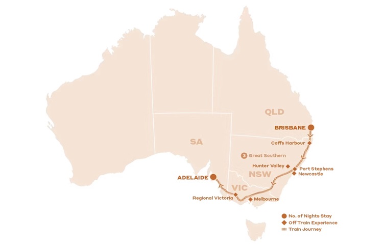 Journey Beyond Rail - Coastlines & Capital Cities Tour Map