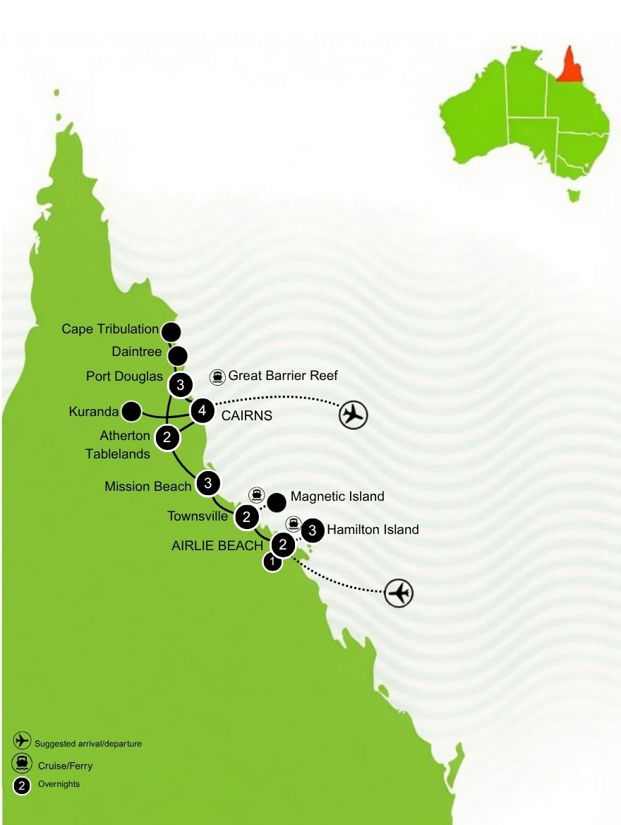 Port Douglas and Cairns Self Drive Tour Map