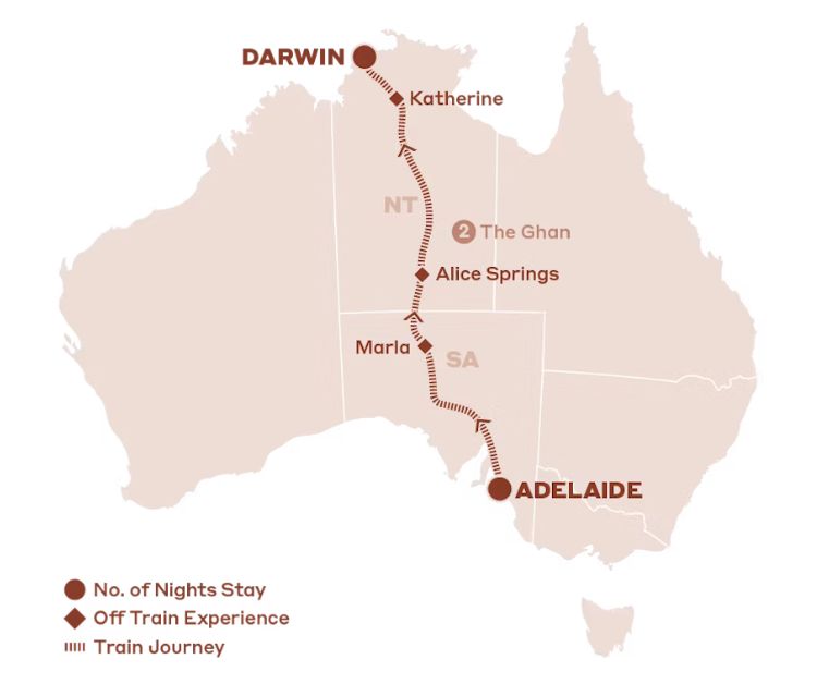 Journey Beyond - The Legendary Ghan Tour Map