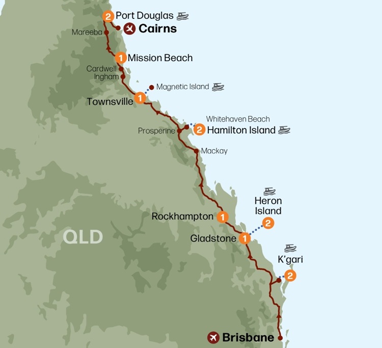 Outback Spirit - East Coast Island Escape Tour Map