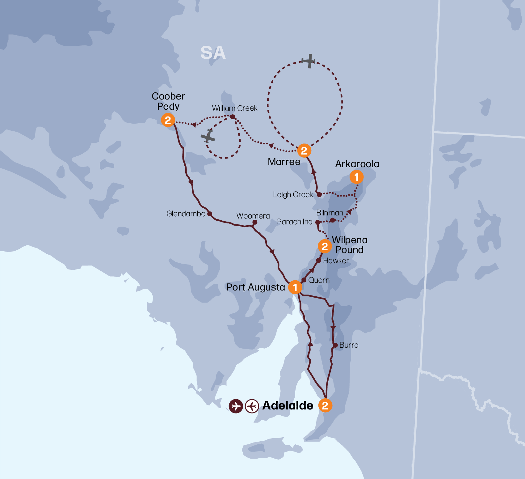 Outback Spirit - Outback South Australia Tour Map