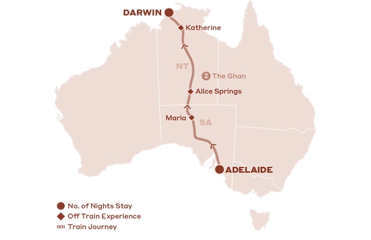 Journey Beyond - The Legendary Ghan Tour Map