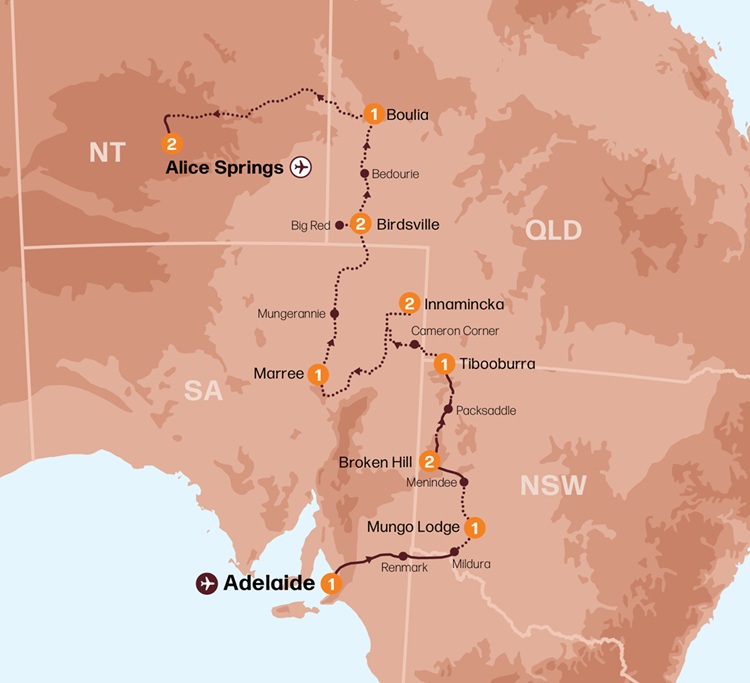 Outback Spirit - Corner Country Adventure Tour Map