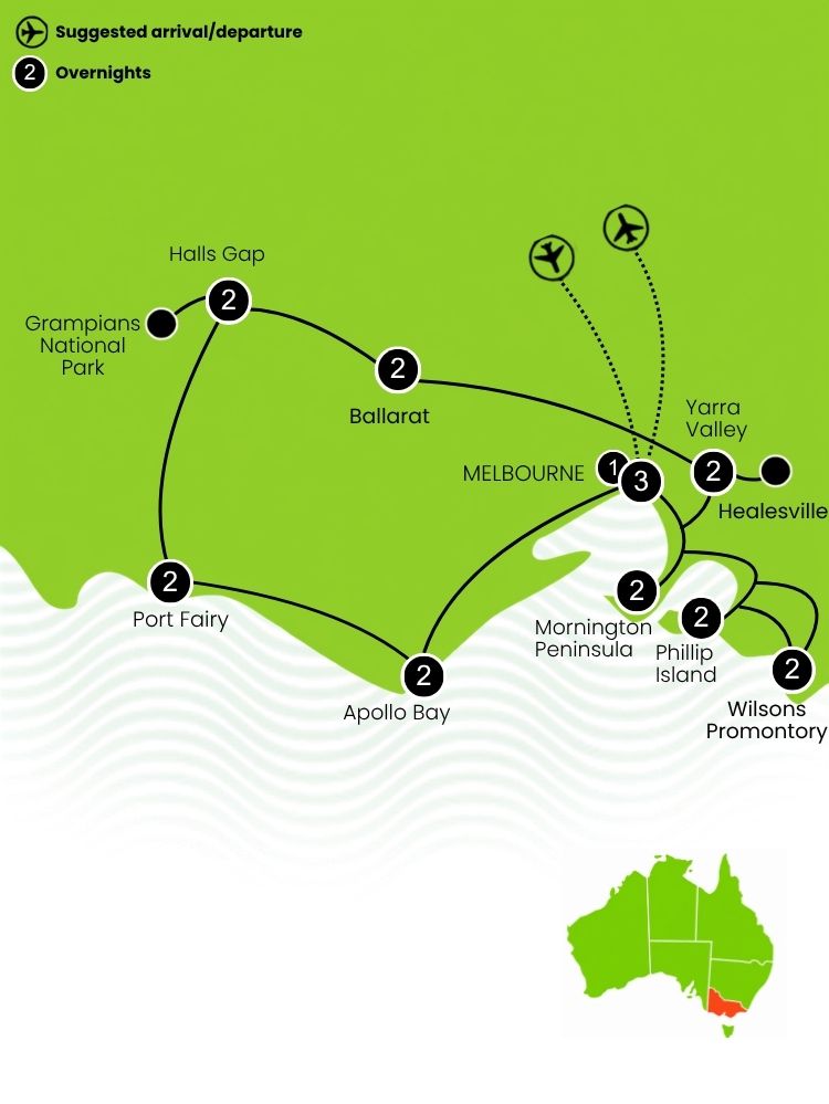 Victoria: Wine, Wilderness & Waves Tour Map