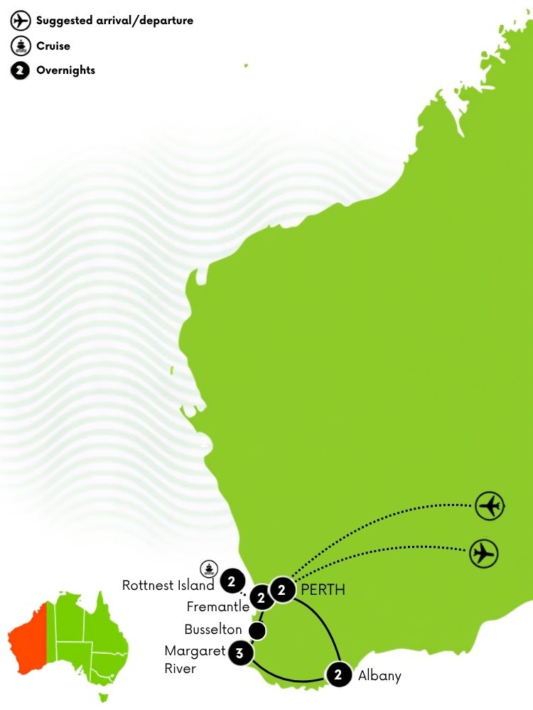 Australia West Coast Wonders Honeymoon Tour Map