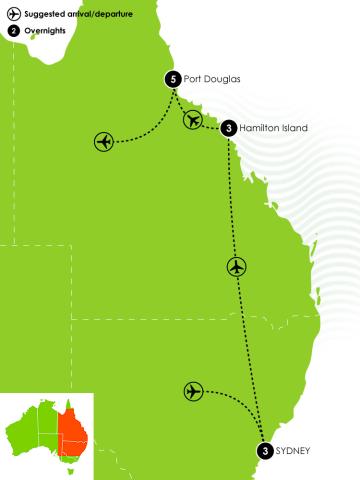 12 Day Sydney, & Rainforest Fly/Drive Large Map