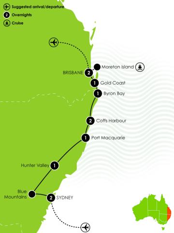11 Day Pacific Coast Explorer - Sydney to Brisbane Large Map