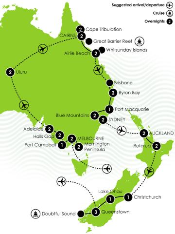 G Adventure - Australia & New Zealand Encompassed Large Map