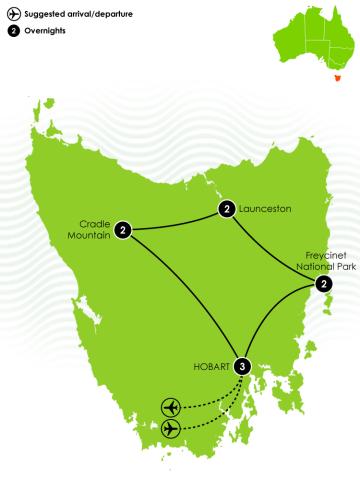 Tasmanian 10 Day Luxury Tour big map