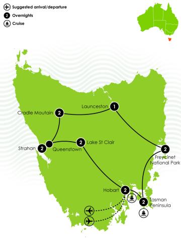 Two Week Best of Tasmania Road Trip Large Map