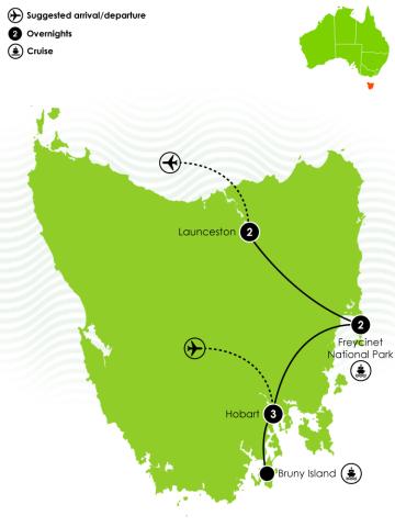 8 Day Tasmania Wine and Dine Self Drive Large Map