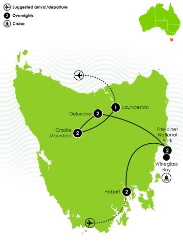 Tasmanian Winter Wilderness Honeymoon Itinerary Large Map