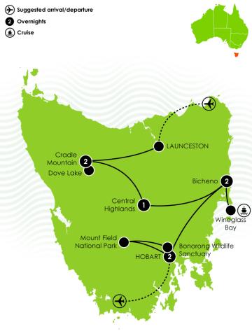 Tasmania Wildlife Self Drive Tour Itinerary Large Map