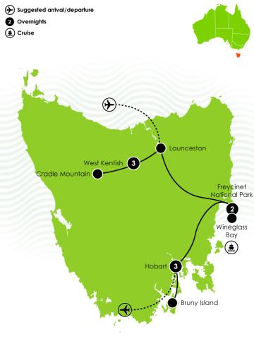 Luxury Tasmanian Honeymoon Itinerary large map