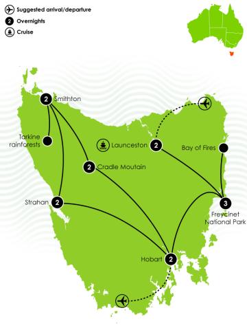 14 Day Top Tasmania Getaway Itinerary Large Map