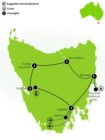 12 Day Family Friendly Tasmania Large Map