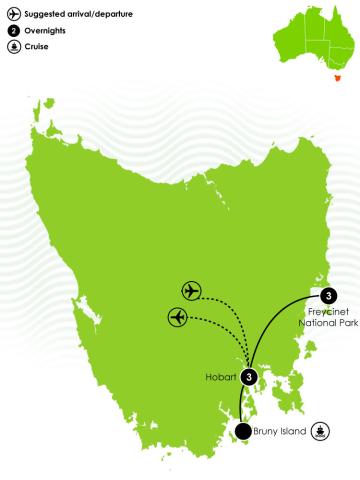 7 Day Tasmania romantic getaway large map