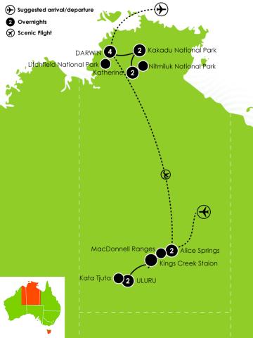 14 Day Highlights of Northern Territory Large Map