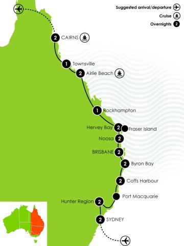 21 Day Sydney to Cairns Vacation Package Large Map