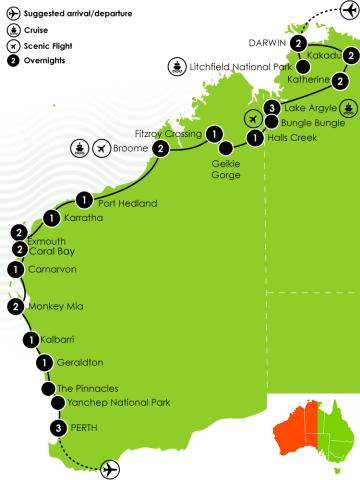 28 Day Darwin to Perth Road Trip Large Map