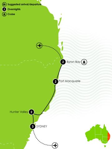 10 Day Sydney to Bryon Bay Large Map