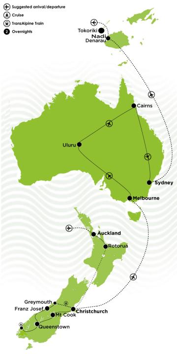 28 Day Must Do New Zealand, Australia & Fiji Large Map
