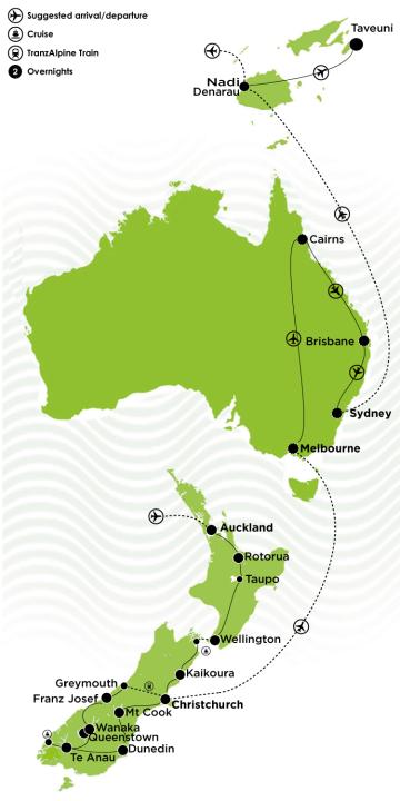 Six Week Best of New Zealand, Australia and Fiji Large Map