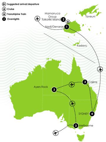 17 Day Must Do Australia & Fiji Large Map