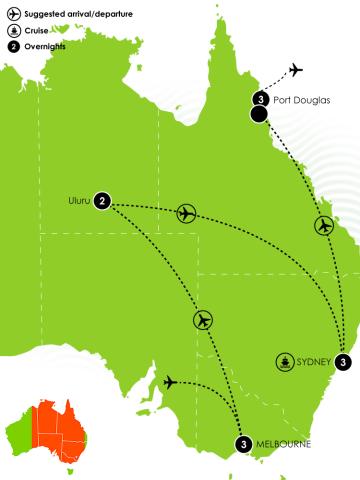 Map of Itinerary for 12 Day National Geographic Discover Australia
