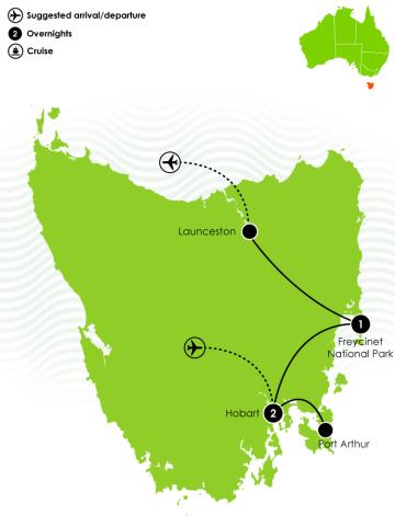 Map of 4 day Icons of Tasmania Small Group Tour 