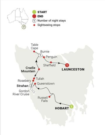 Tour Map: AAT Kings Tassie's Wilderness Icons