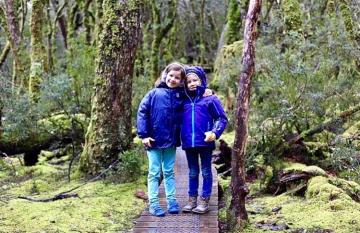 Kids hiking in the forests around Cradle Mountain