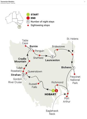 Tour Map: AAT Kings Tasmanian Wonders