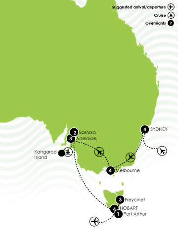 Map - 22 Day Gourmet Australia Food and Wine