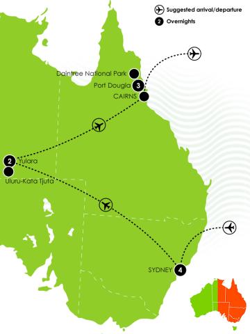 Tour Map: 10 Day Inspiring Journeys Australia's Hidden Wonders